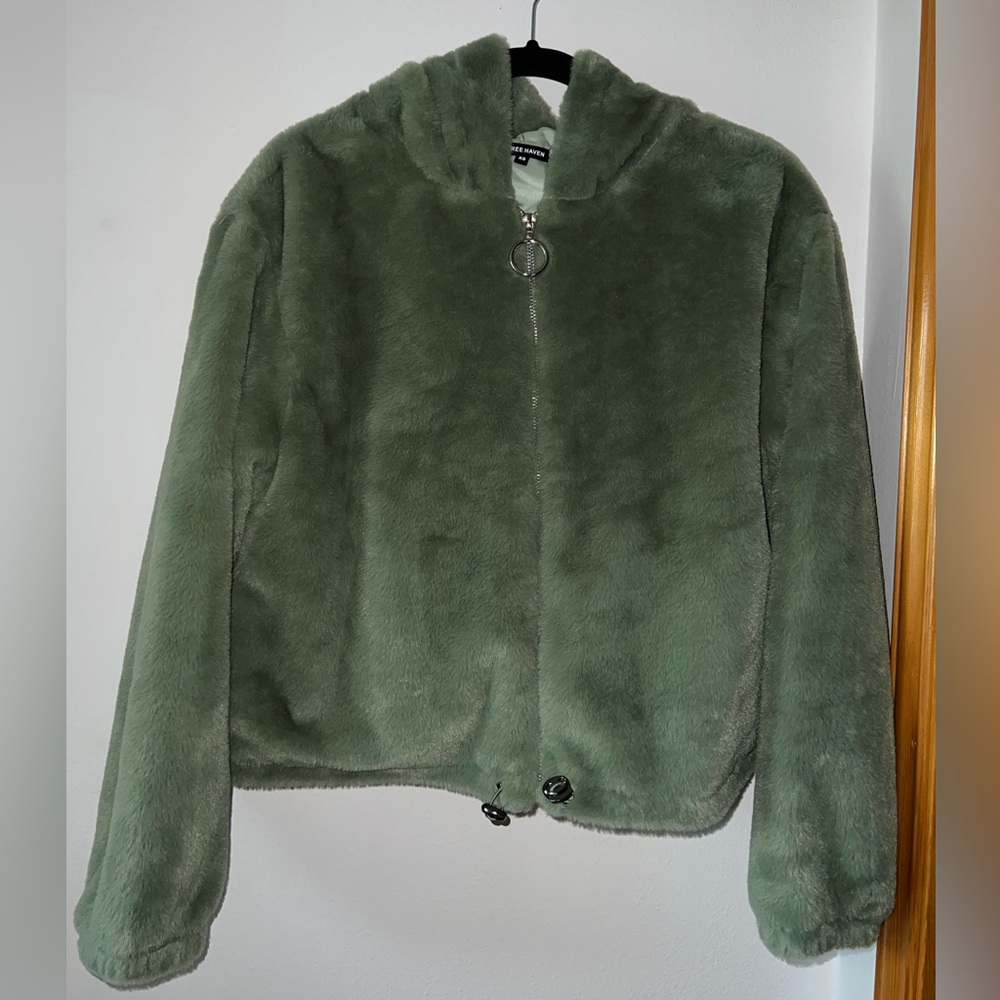 Faux Fur, Super Soft, Cropped Hooded Zip Up Jacket